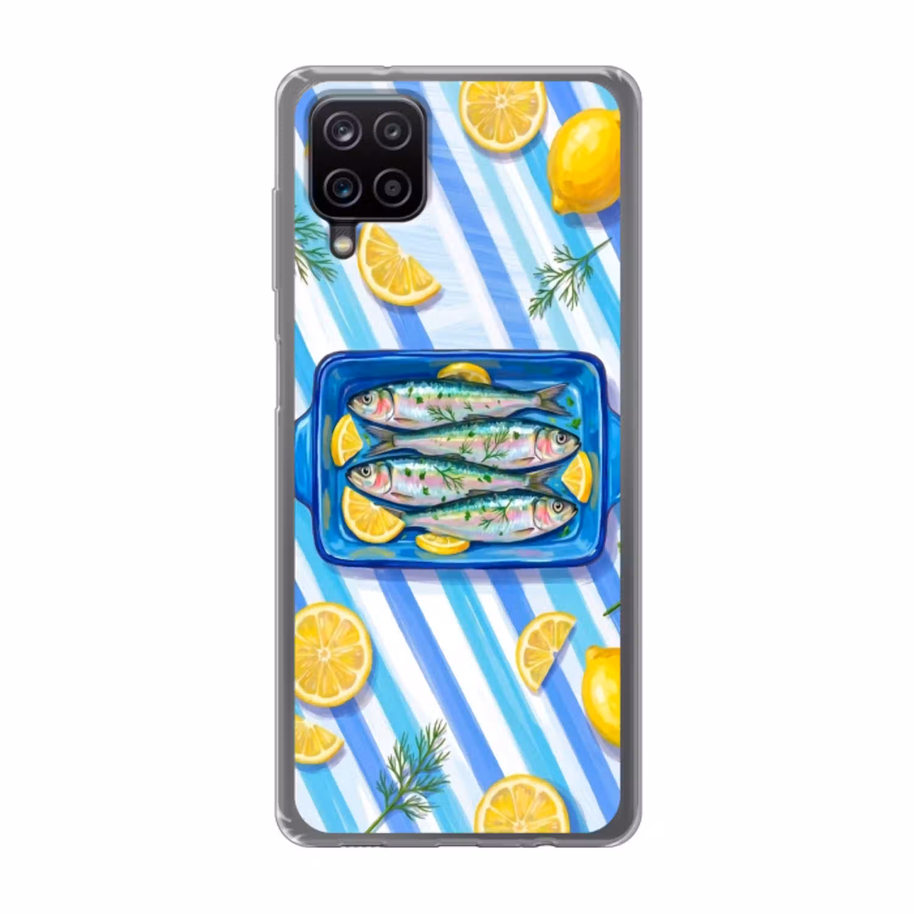 Vis - Citroen - Kruiden - Eten - Blauw Telefoonhoesje Samsung Galaxy A12 klein -3d