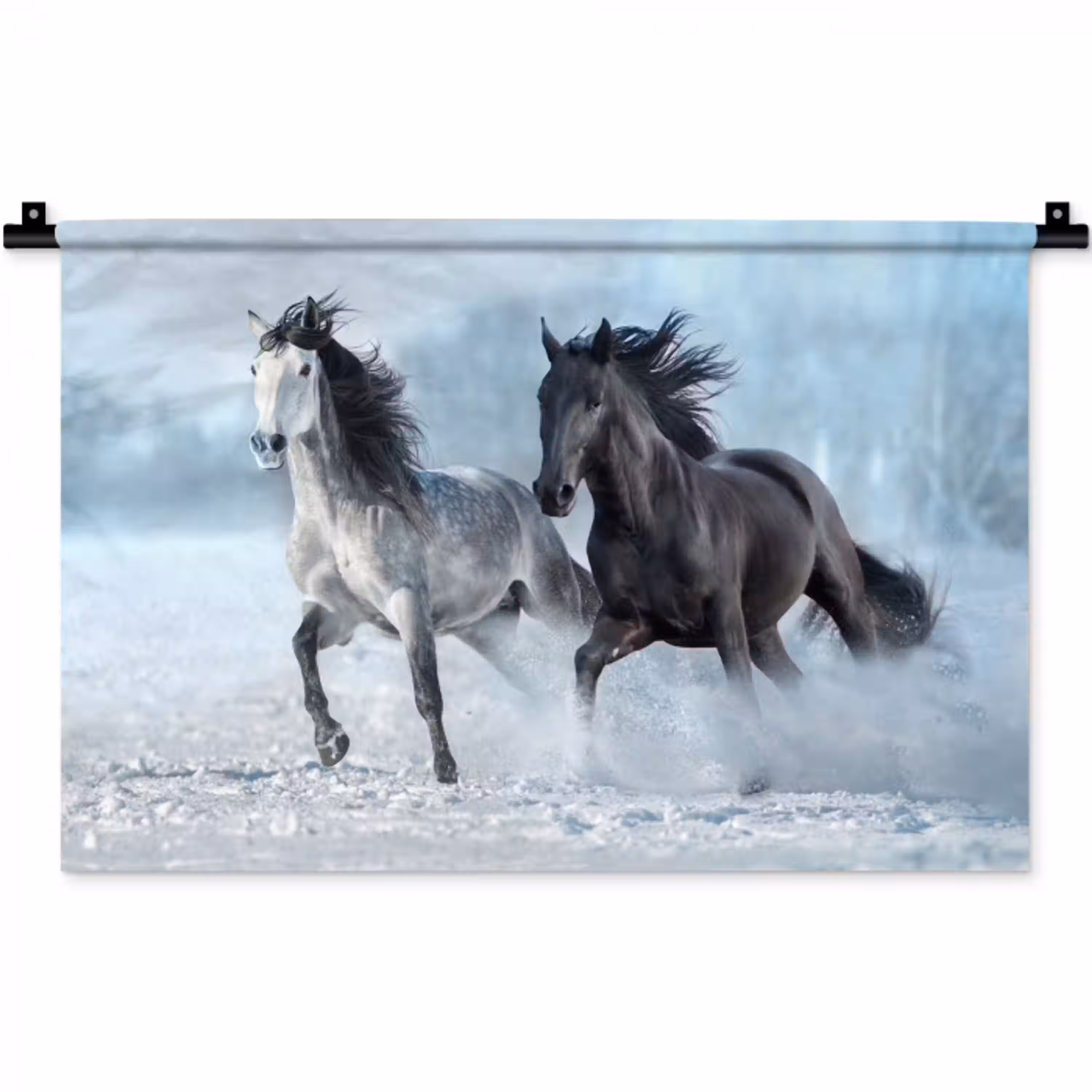 Paarden - Winter - Dieren - Natuur - Sneeuw Wandkleed katoen klein -zz3d