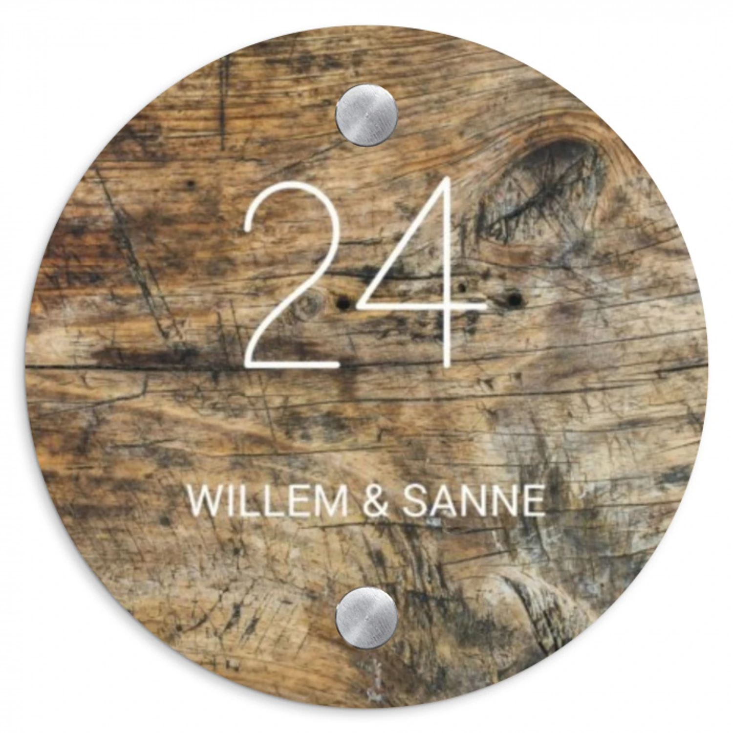 Verweerd hout - Klassiek Naambord Rond klein -3d