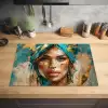Vrouw - Portret - Goud - Luxe - Blauw Inductie beschermer vinyl 3mm klein -sfeer5