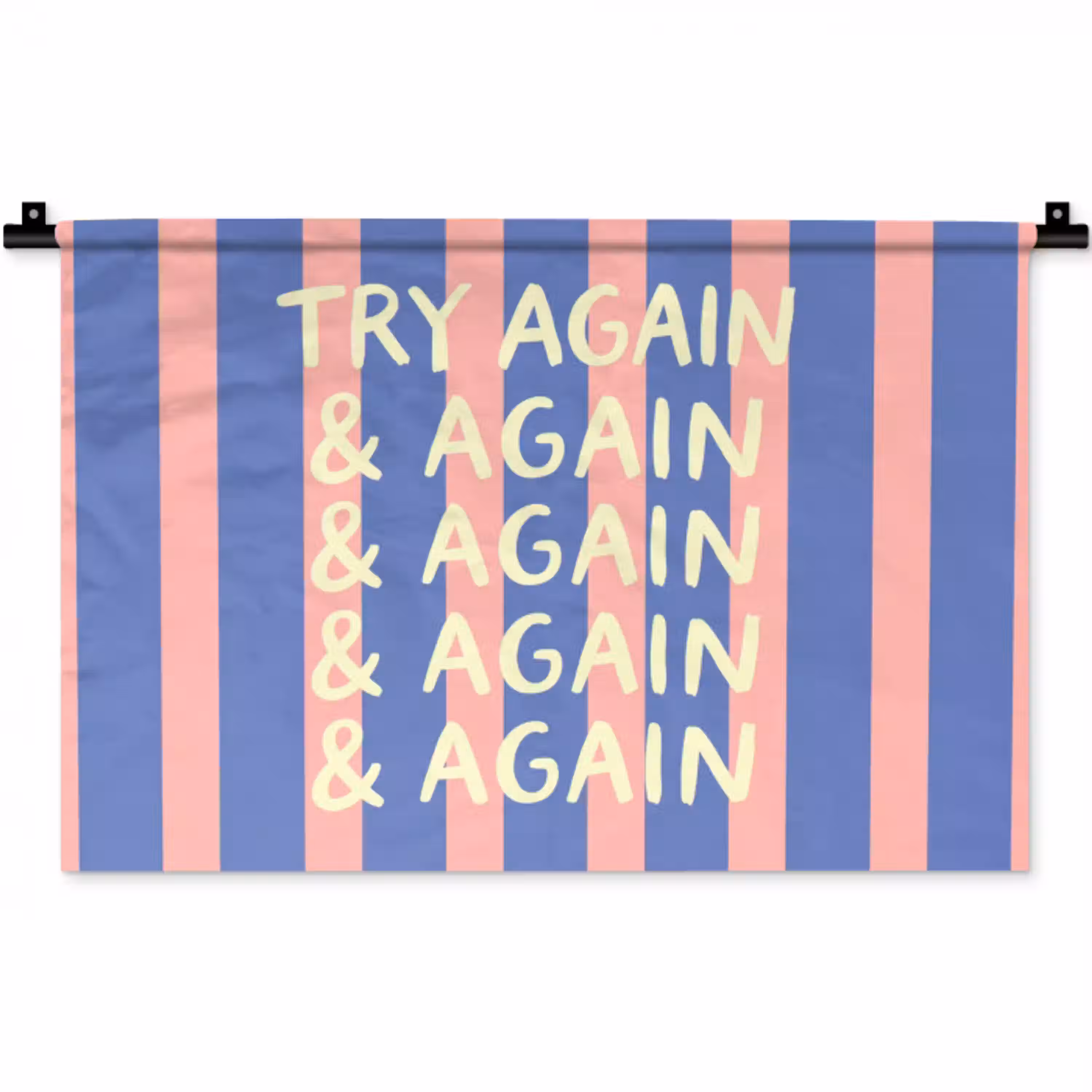 Try again - Strepen - Roze - Verticaal - Blauw Wandkleed katoen klein -zz3d