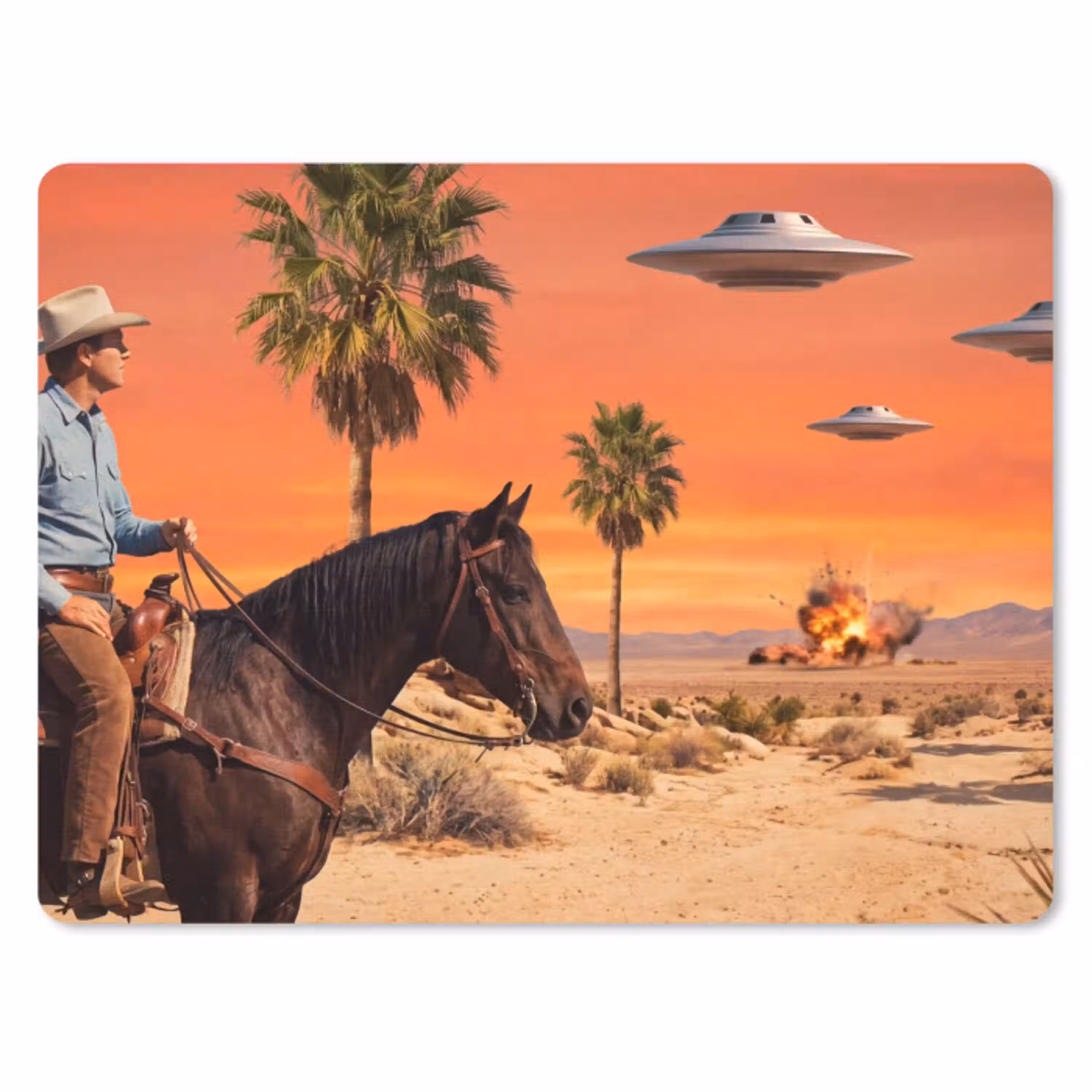 Cowboy - Paard - Woestijn muismat rubber klein -3d