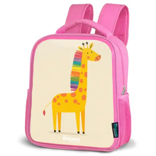 Giraffe - Dier - Kleurrijk Kinderrugzak - Roze middel -schuin