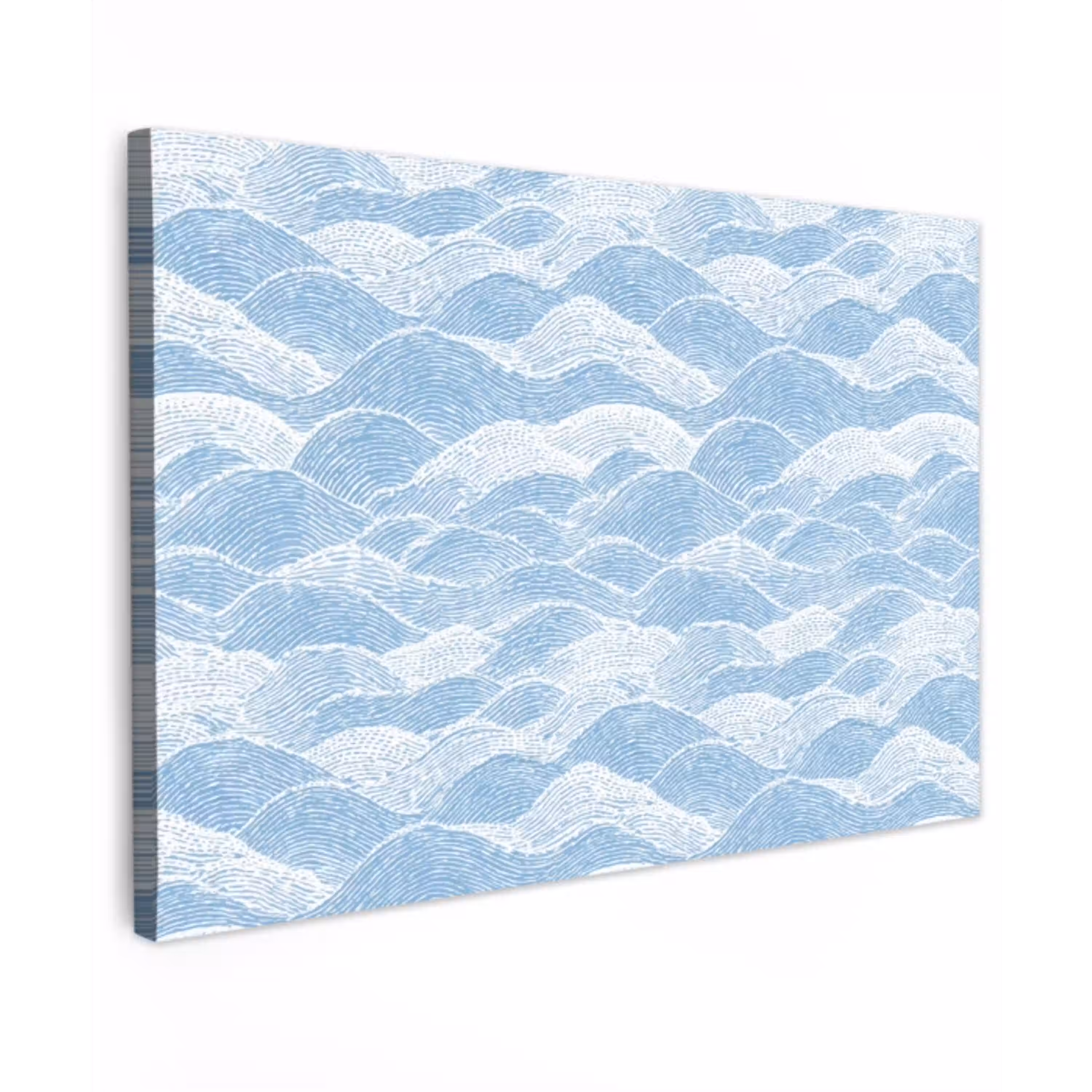 Blauw - Wit - Golven - Getekend Tuinposter op houten frame 2 cm dik klein 845 -3d