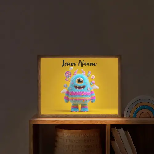 Monster - Snoep - Geel - Kleurrijk Light Box met batterij (Wandlamp kind) middel -sfeer1_kind