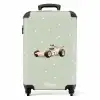 Beige retro raceauto op groene stippen achtergrond NBS - Handbagage koffer - Volwassenen Unisex middel -productfoto_recht