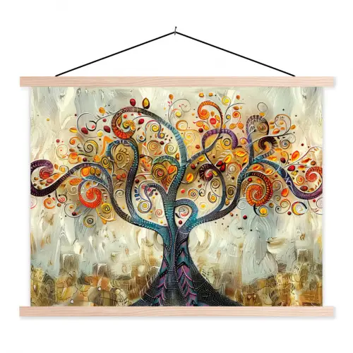 Kunst - Levensboom - Botanisch - Abstract textielposter latten blank klein -3d