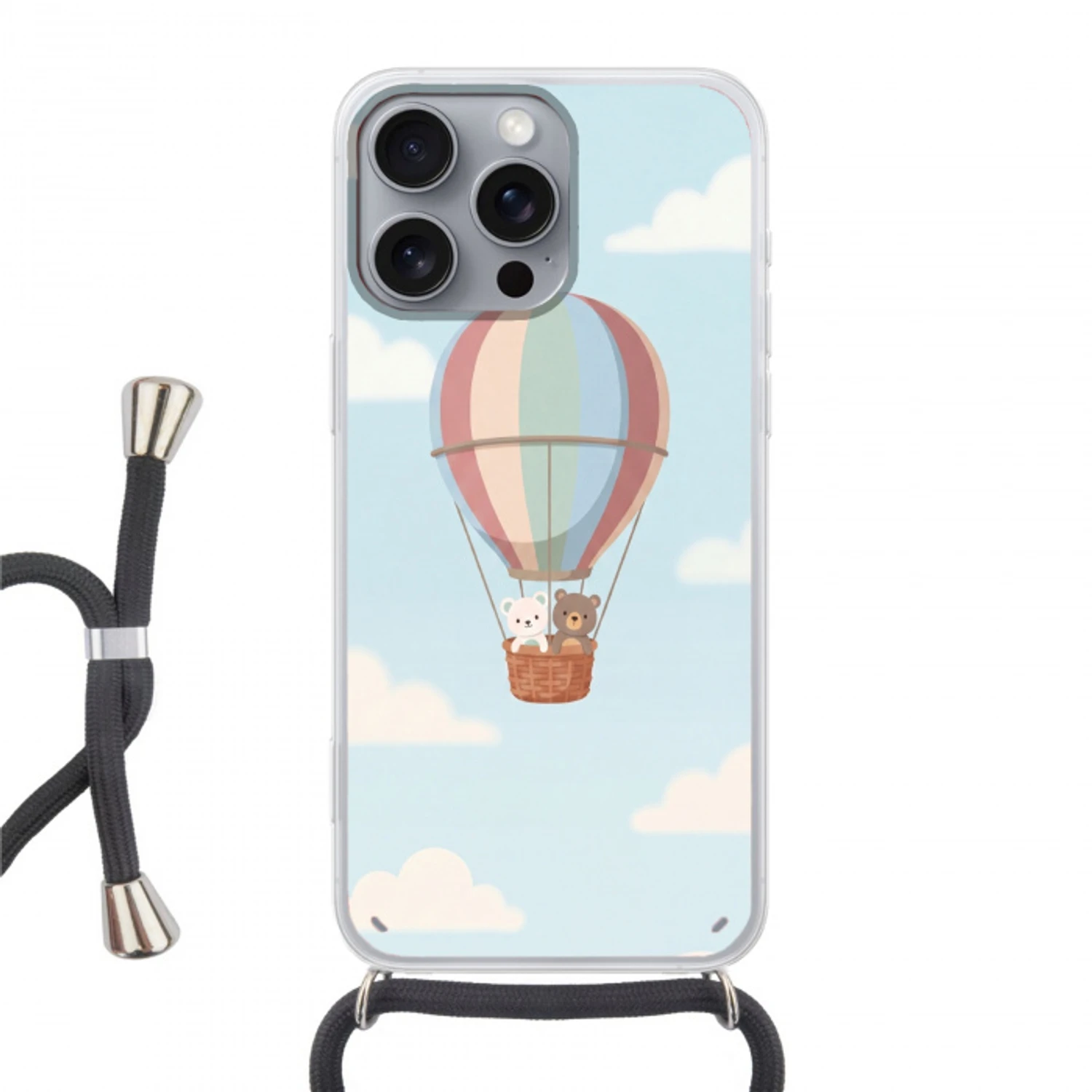 Luchtballon - Beren - Pastel Hoesje iPhone 16 Pro Max met koord klein -3d