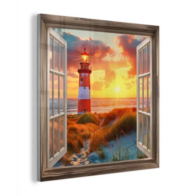 Doorkijk - Raam - Vuurtoren - Zonsondergang - Strand plexiglas 5mm klein -z3d