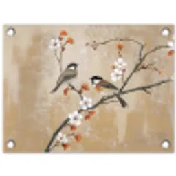 Vogels - Bloesemtak - Bloemen - Oranje tuinposter los doek klein -3d
