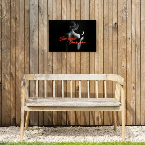 Wijn - Vrouw - Neon - Quote Tuinposter op houten frame 2 cm dik klein -sfeer4
