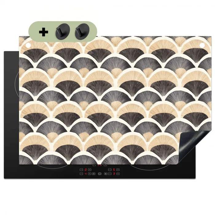 Waaier - Patroon - Zwart - Beige Inductie beschemer met haakjes klein 777 -3d