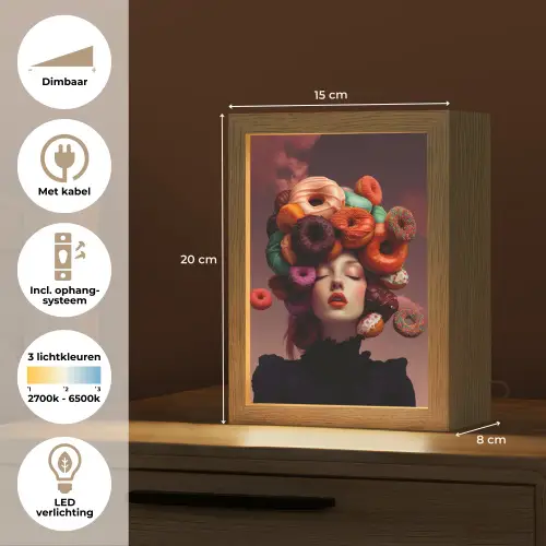 Vrouw - Donuts - Kleurrijk Light Box met kabel (Tafellamp) klein -USP_NL