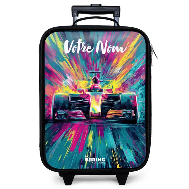 Valise enfant avec votre nom - Voiture de course - Abstrait - Rayures - Bleu