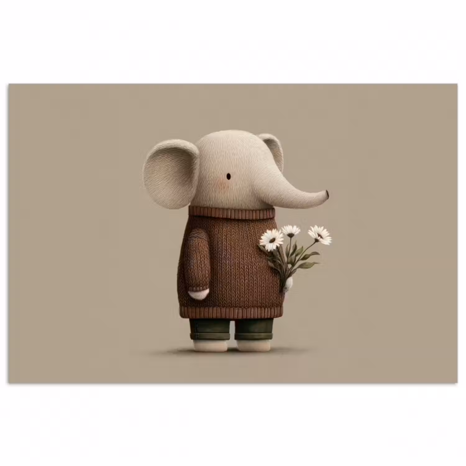 Poster - Elefant - Weiße Blumen - Kinderfreundlich