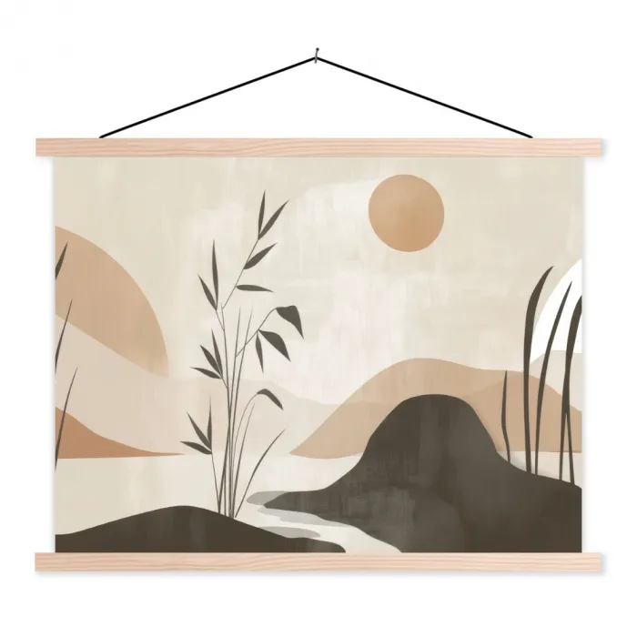 Japandi - Landschap - Beige textielposter latten blank klein -3d
