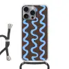 Kronkelende lijnen - Blauw - Bruin - Minimalistisch Hoesje iPhone 16 Pro Max met koord klein 804 -3d