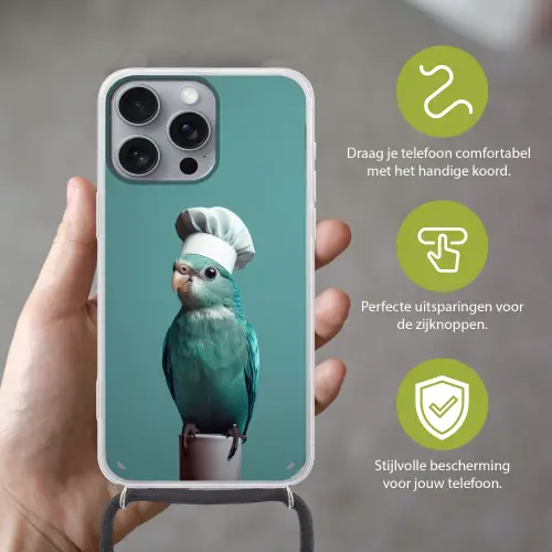 Parkiet - Vogel - Koksmuts - Cute Hoesje iPhone 16 Pro Max met koord klein -sfeer2_NL