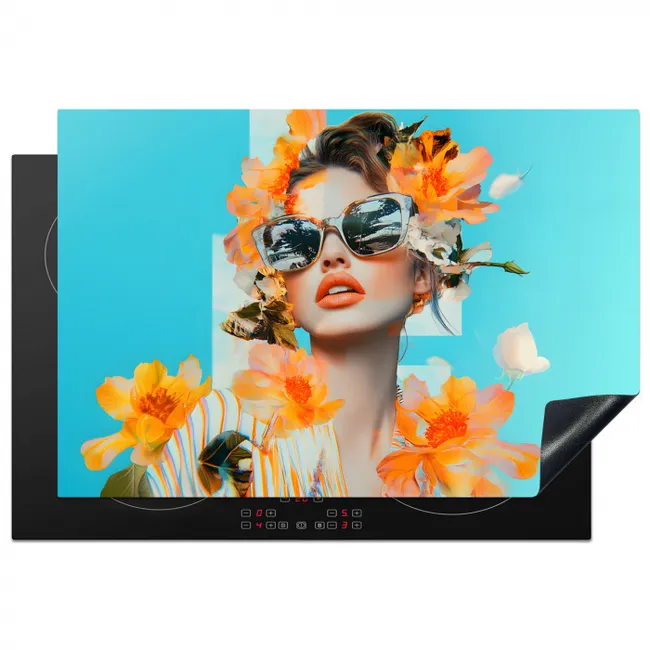 Bloemen - Vrouw - Zonnebril - Blauw Inductie beschermer vinyl 3mm klein -3d
