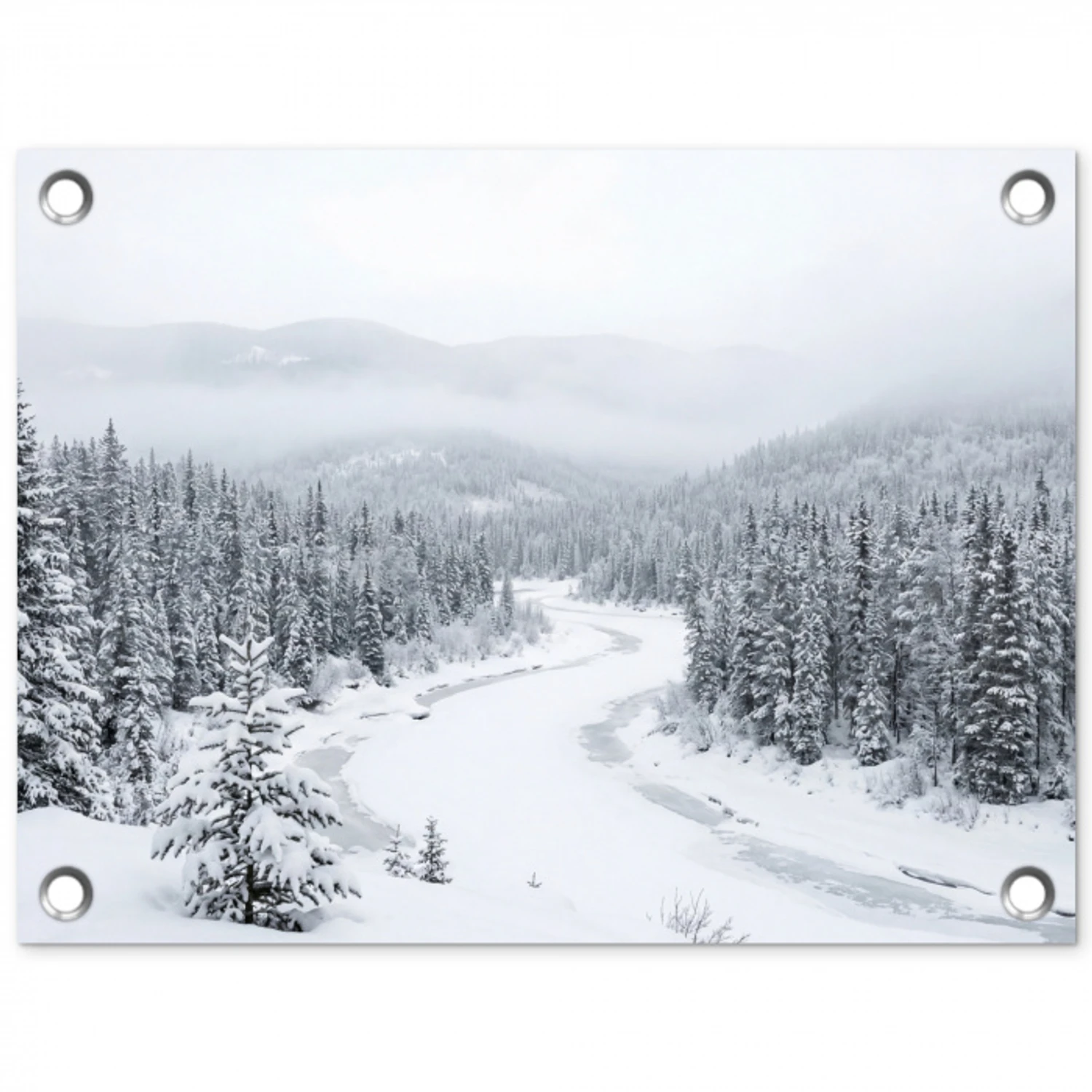 Rivier - Bevroren - Landschap - Winter tuinposter los doek klein -3d