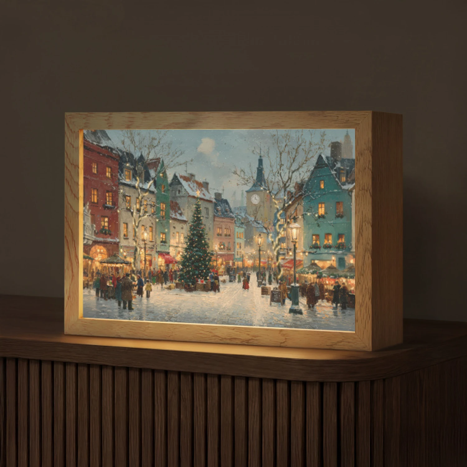 Kerstsfeer - Stadsplein - Kleurrijk Light Box met kabel (Tafellamp) klein -z3d_website