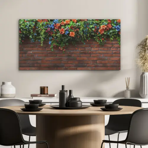 Bloemen - Muur - Groen - Oranje PET vilt middel -sfeer1