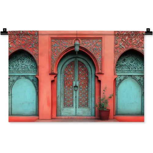 Lantaarn - Deur - Turquoise Wandkleed katoen klein -zz3d