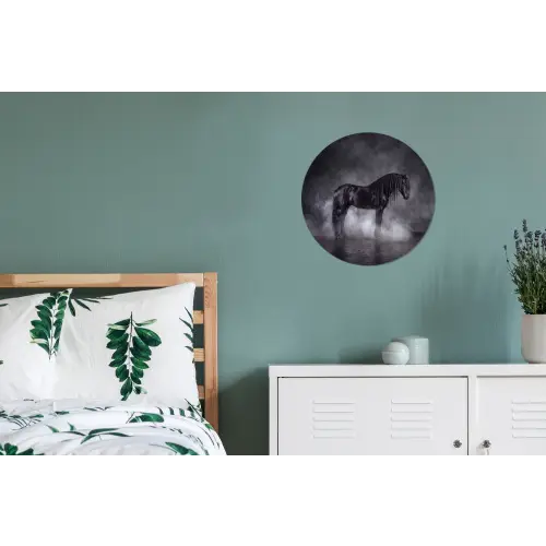 Paard - Magisch - Zwart Wandcirkel aluminium klein -slaapkamer