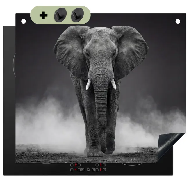 Inductiebeschermer & spatscherm (2in1) - Olifant - Zwart - Wit - Rook