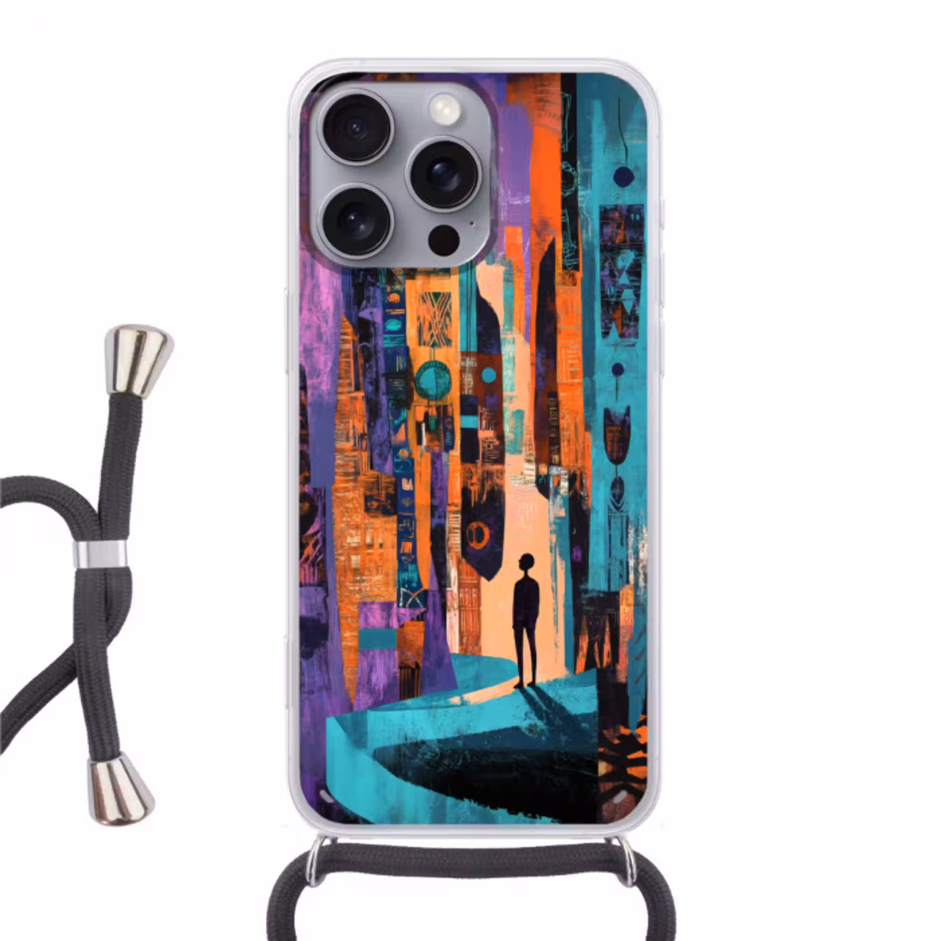 Abstract - Figuren - Kleurrijk Hoesje iPhone 16 Pro Max met koord klein -3d