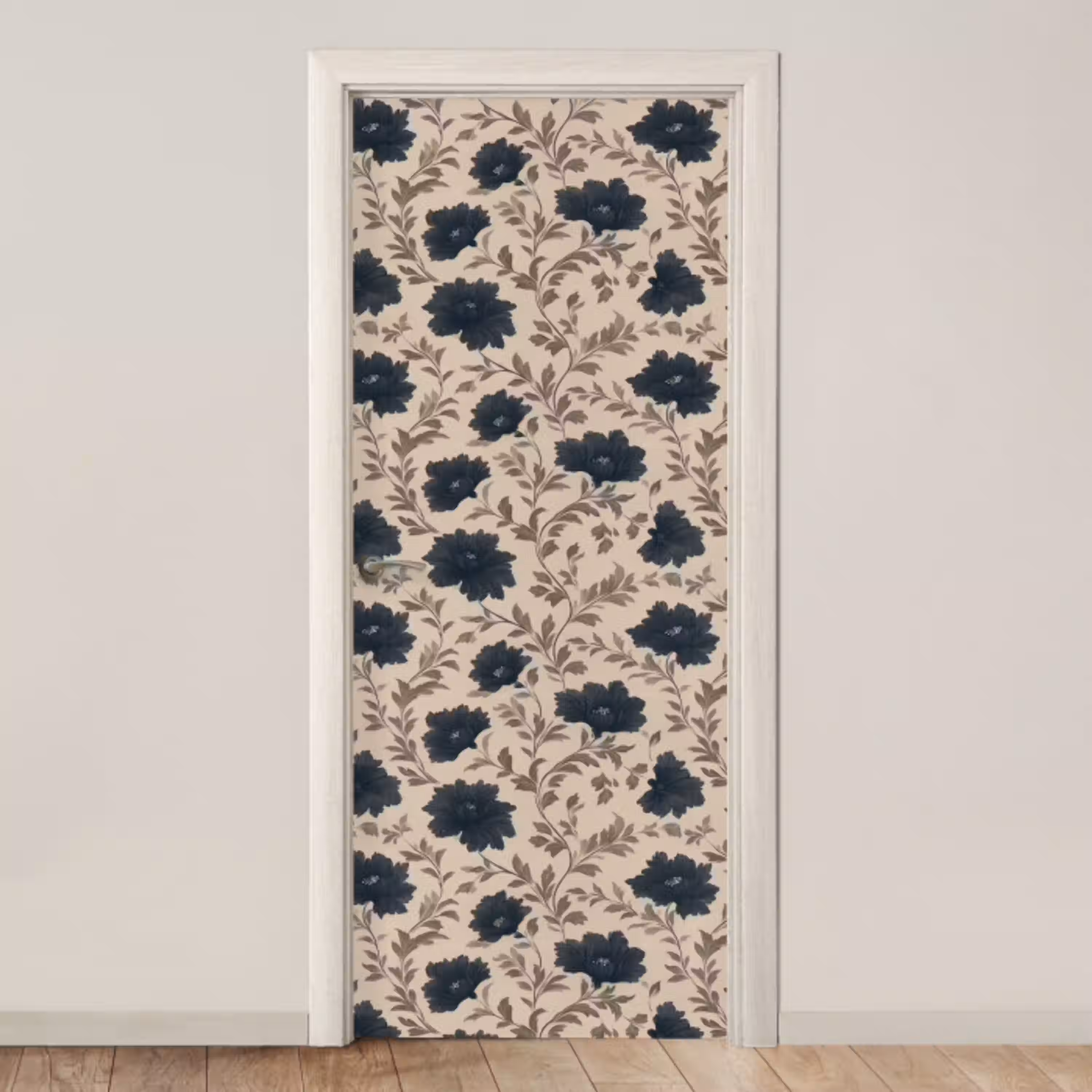 Motief - Bloemen - Zwart - Beige deurposter klein 289 -3d_beige