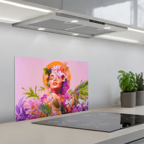 Vrouw - Abstract - Cirkel - Bloemen keuken achterwand spatscherm klein -3d_schuin