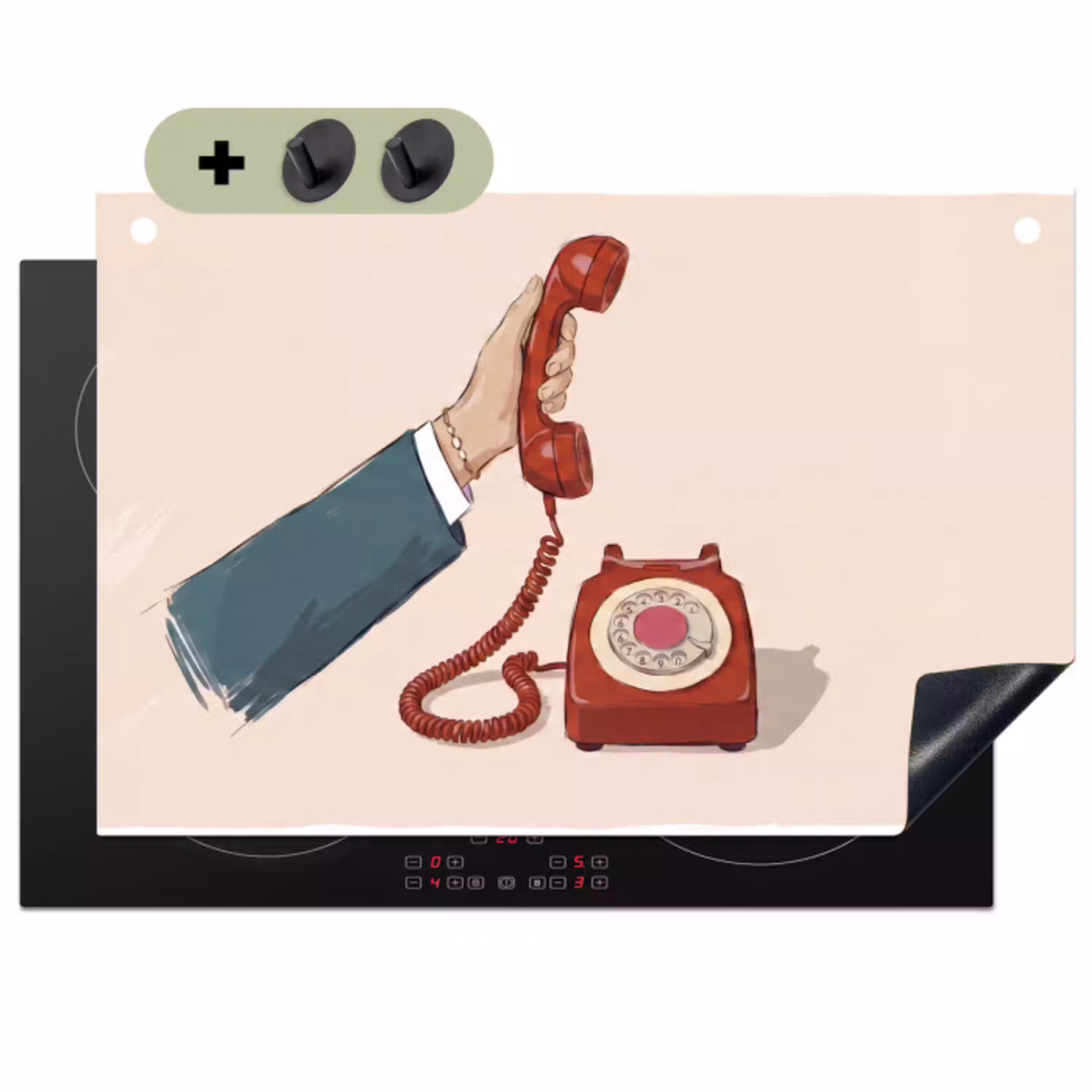Telefoon - Hand - Vintage - Communicatie - Rood Inductie beschemer met haakjes klein -3d