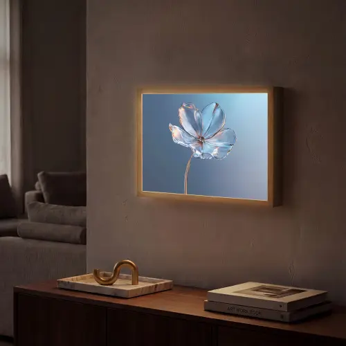 Blauw - Bloem - Glazen - Sierlijk Light Box met batterij (Wandlamp) middel -sfeer1