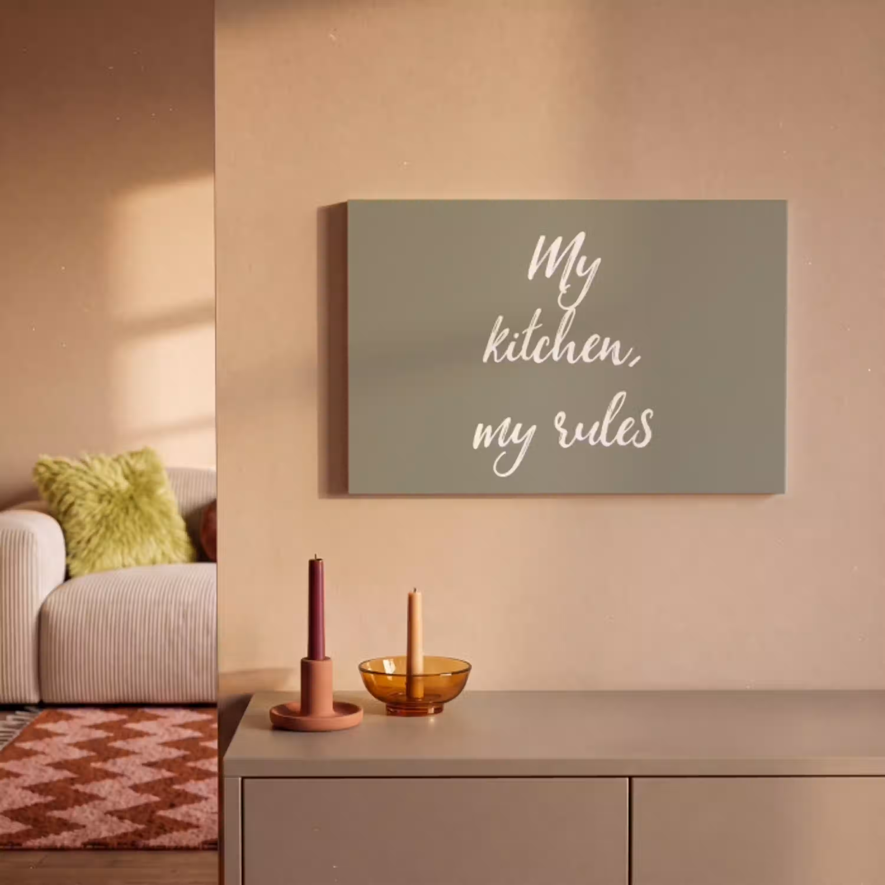 My kitchen, my rules - Spreuken - Quotes canvas 2cm klein -sfeer1