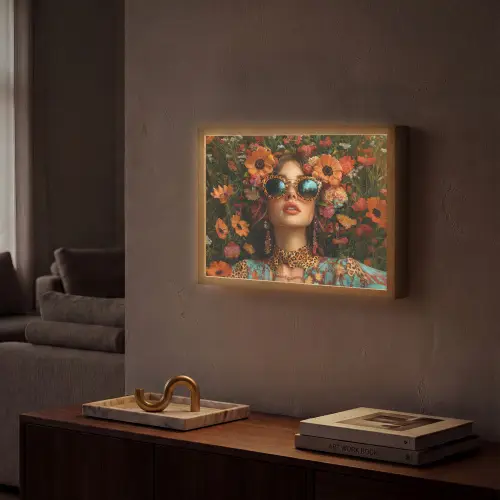 Vrouwen - Bloemen - Modern - Bril - Abstract Light Box met batterij (Wandlamp) middel -sfeer1
