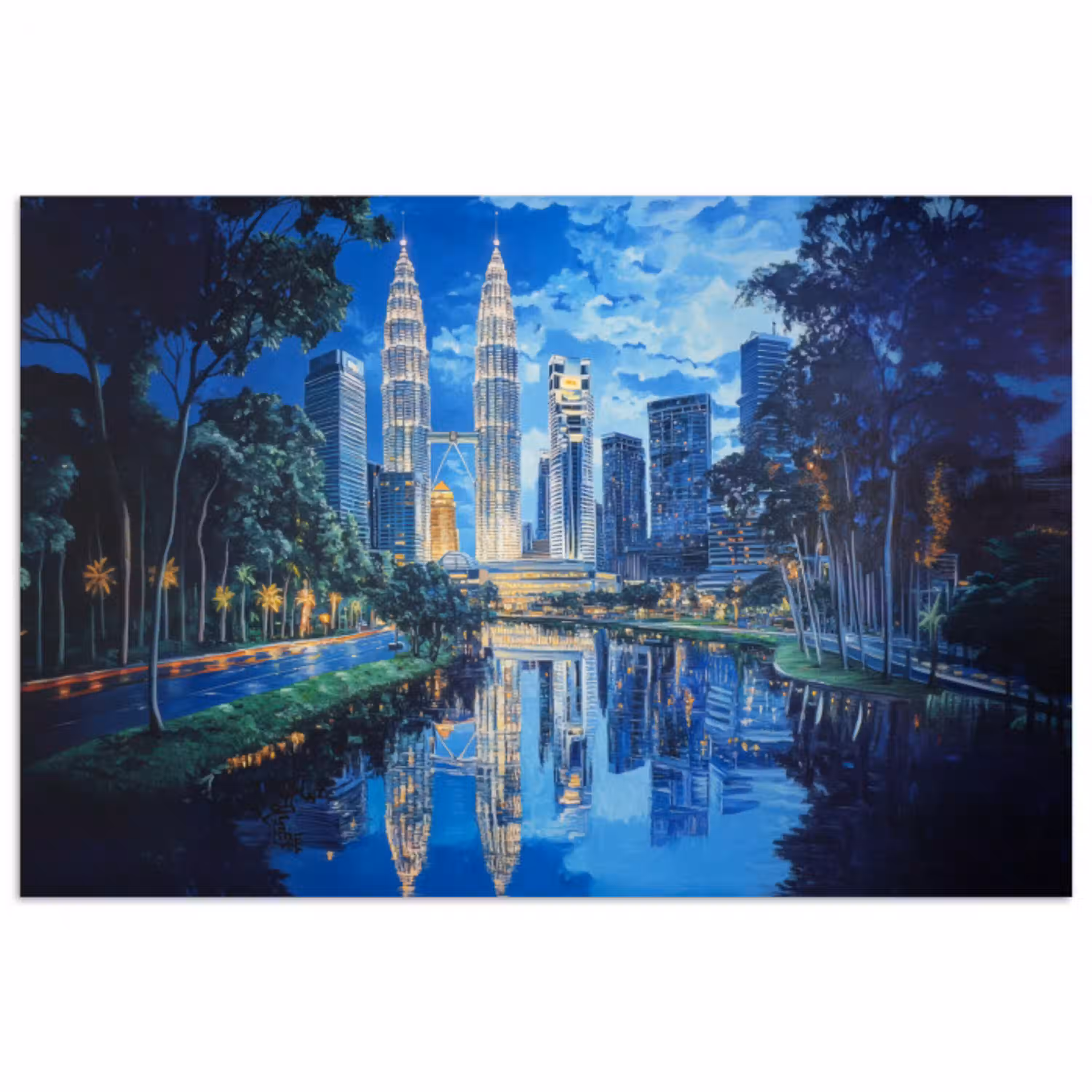 Stad Kuala Lumpur - Skyline - Wolkenkrabbers - Water poster papier klein -3d