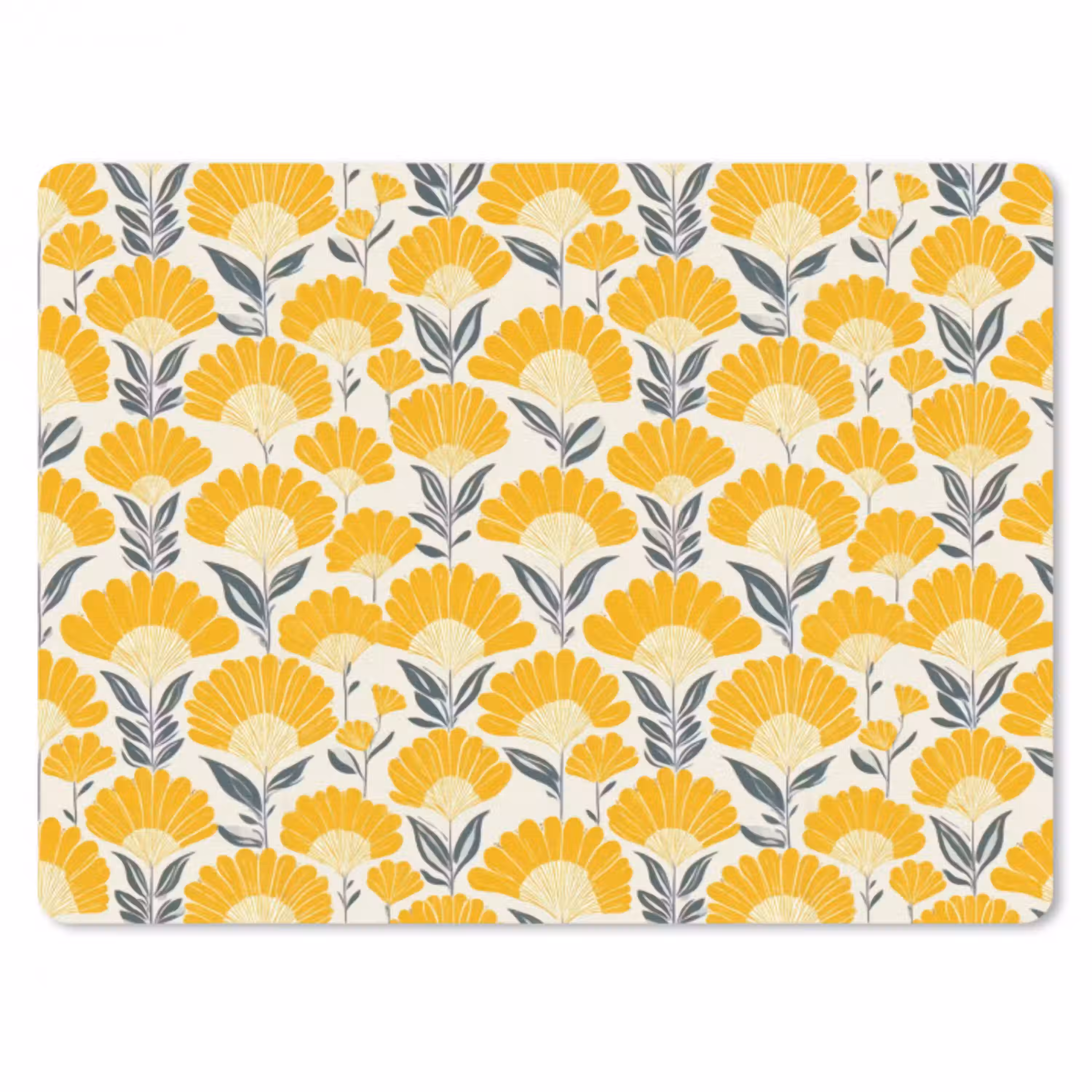 Bloemen - Retro - Botanisch - Okergeel - Grijs muismat rubber klein 262 -3d