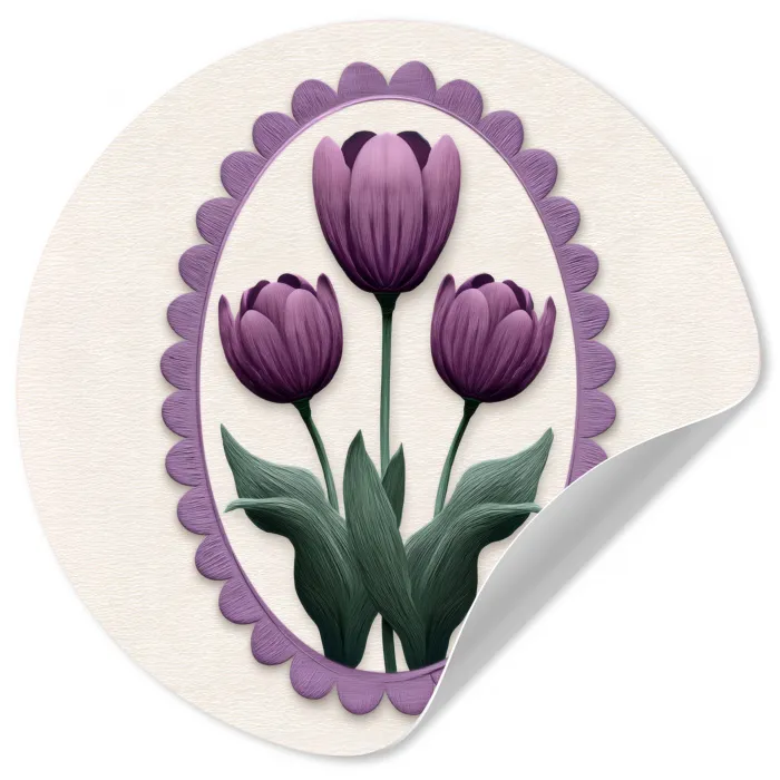 Tulpen - Paars - Lijst - Bladeren Wandcirkel behangsticker klein -3d