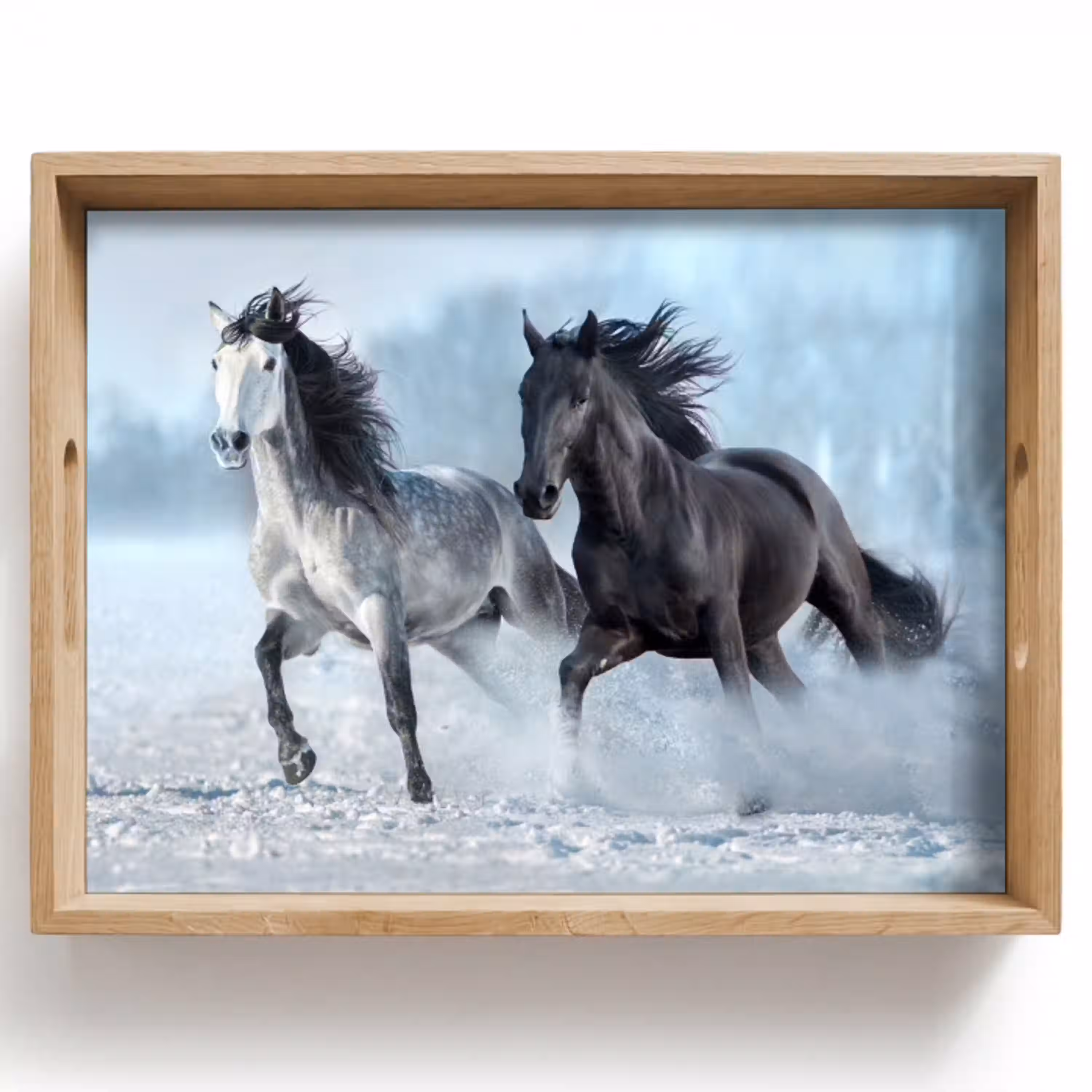 Paarden - Winter - Dieren - Natuur - Sneeuw Dienblad Rechthoek middel -z3d_shopping