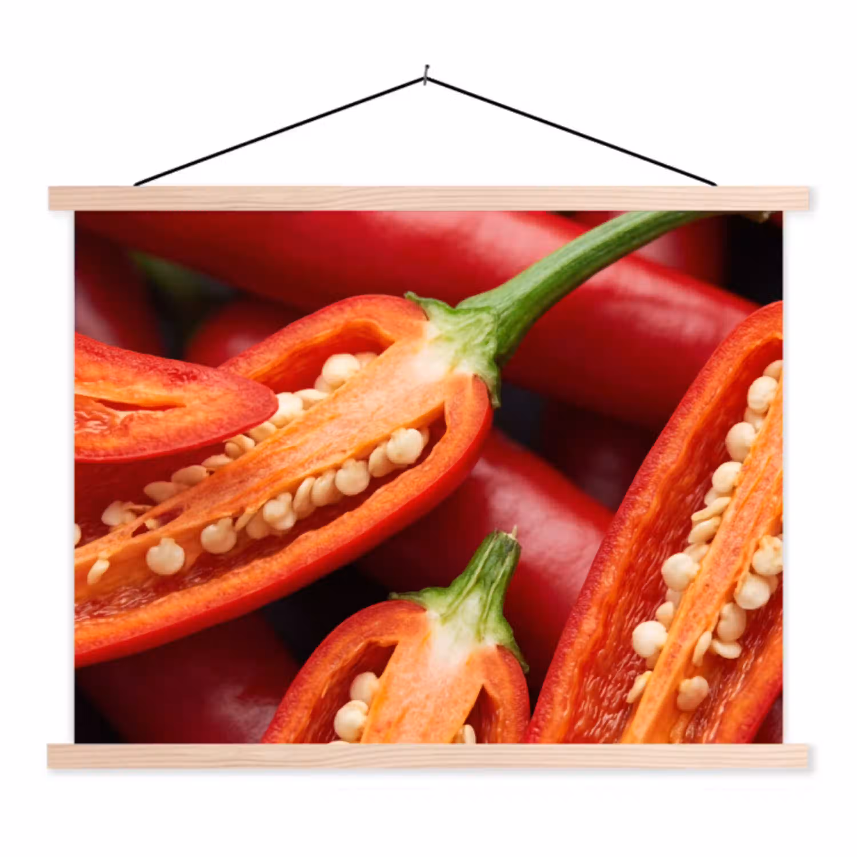 Chilipeper - Open - Rood textielposter latten blank klein -3d