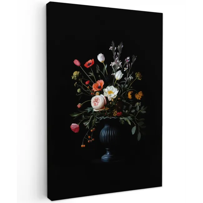 Bloemstuk - Vaas - Zwart Tuinposter op houten frame 2 cm dik klein -3d