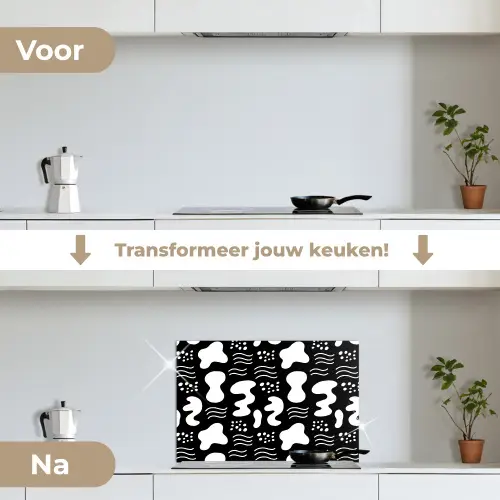 Wit - Zwart - Dynamisch - Patroon keuken achterwand spatscherm klein 900 -voor_na_NL