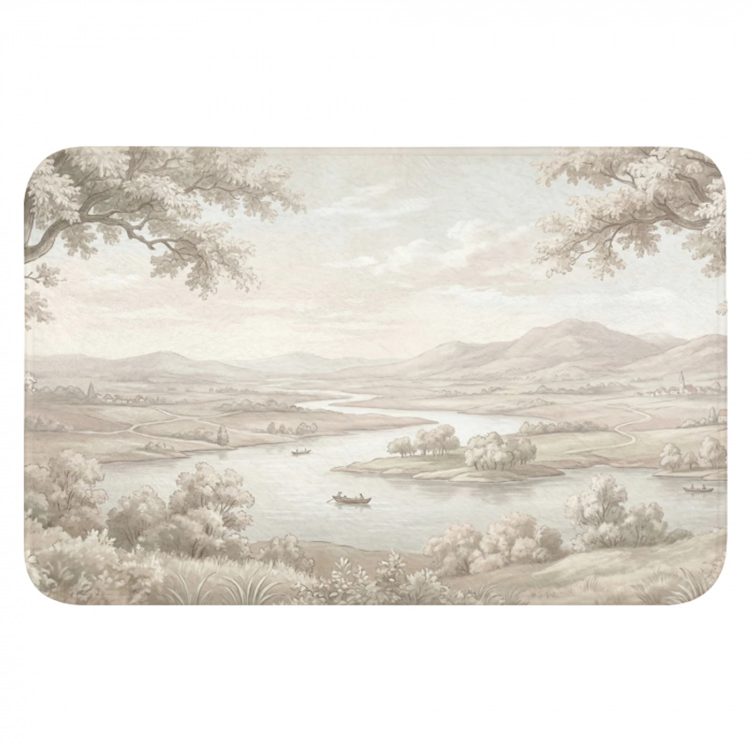 Rivierlandschap - Bergen - Natuur - Vintage - Beige Badmat klein -3d