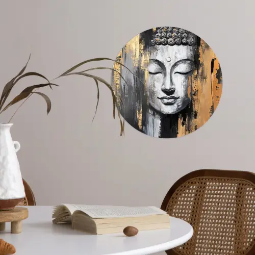 Boedhha - Penseelstreken - Goud - Abstract Wandcirkel behangsticker klein -sfeer3