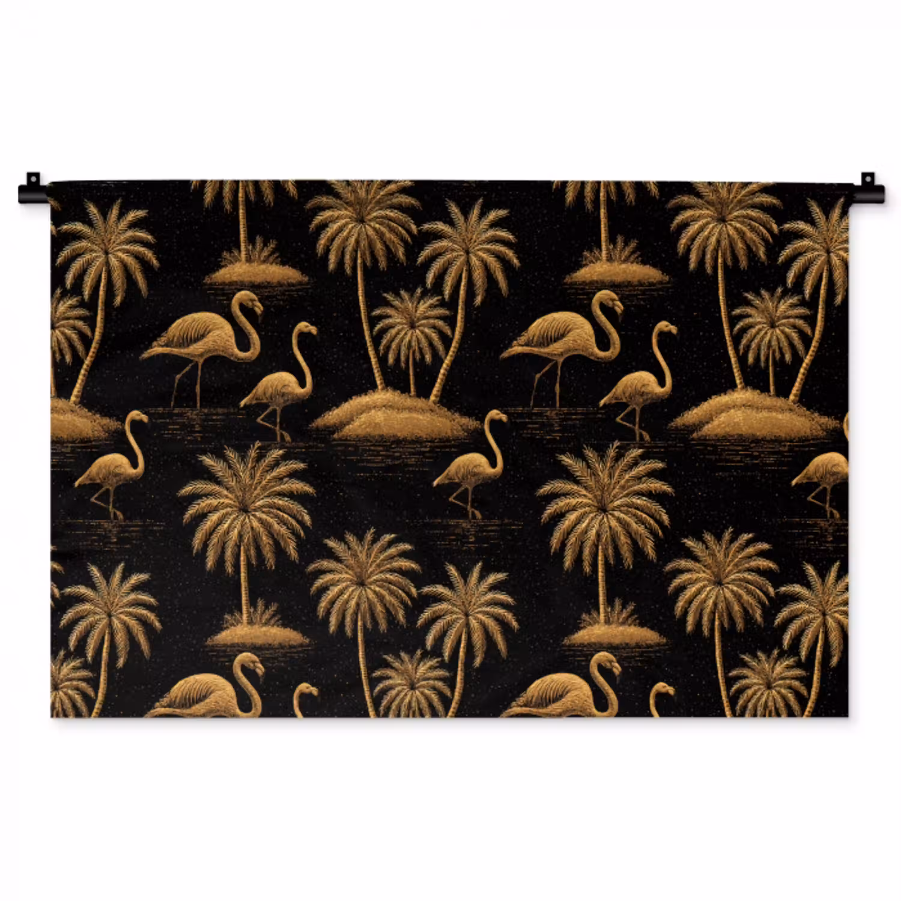 Flamingo - Palmbomen - Tropisch - Goud - Zwart Wandkleed katoen middel 269 -zz3d