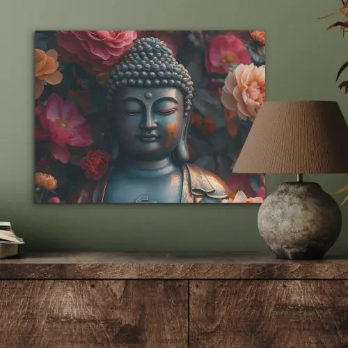 Boeddha - Bloemen - Buddha - Beeld - Kunst PET vilt klein -sfeer2