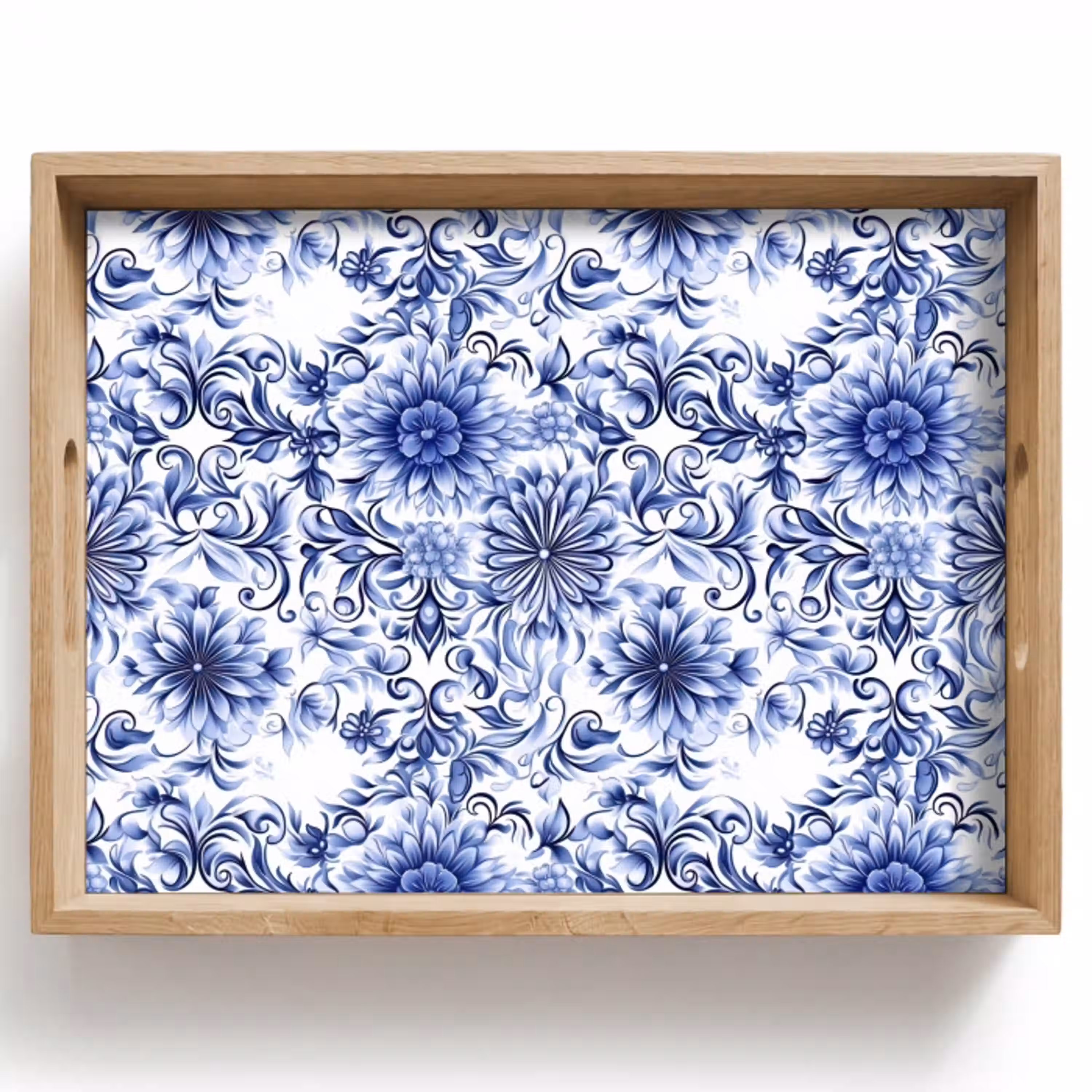 Bloemen - Blauw - Patroon - Wit Dienblad Rechthoek middel 911 -z3d_shopping