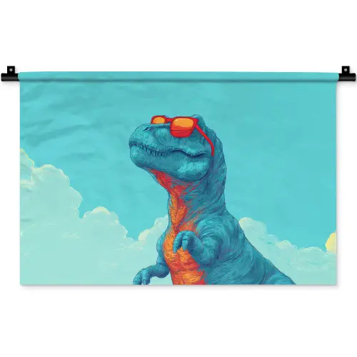 T-Rex - Blauw - Wolken - Zonnebril Wandkleed katoen klein -zz3d
