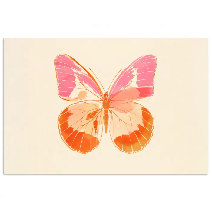 Oranje - Vlinder - Minimalistisch poster papier klein -3d